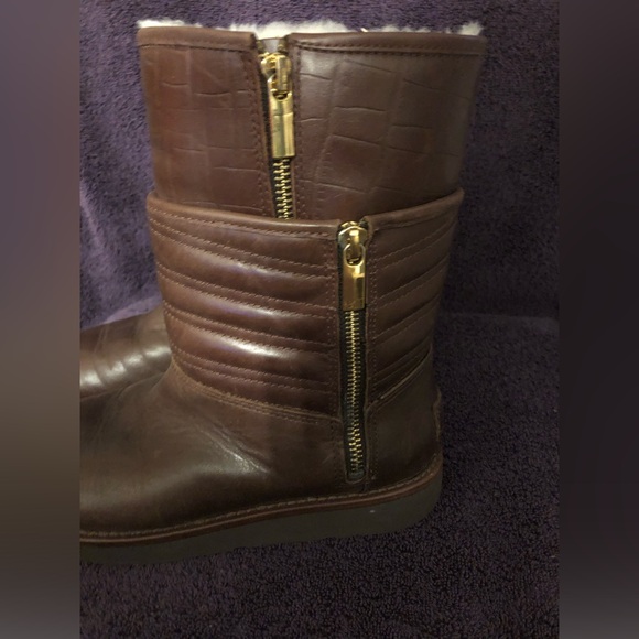 Ugg Aviva Stout Crocodile Embossed Leather Boots Size 5 - Picture 4 of 10